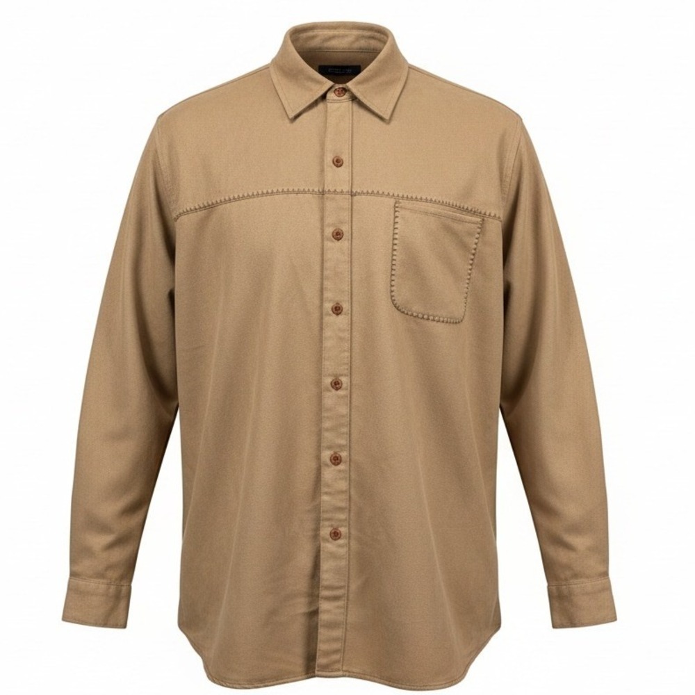 Cherokee Men's‎ Faux Suede Button Up Shirt Tan Brown Long Slv Size L Vintage Y2K